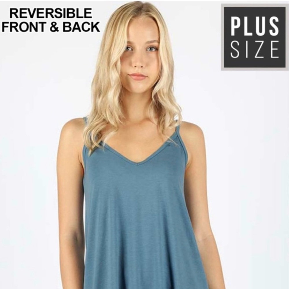 Zenana Premium Front and Back Reversible Spaghetti Strap Flowy Cami Tank (NWT) - Picture 12 of 13